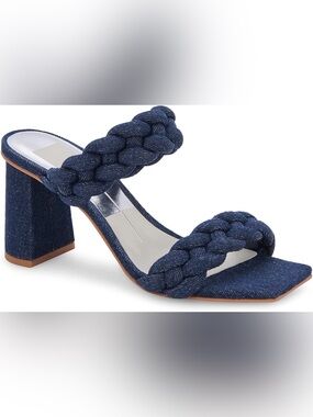 Dolce Vita - Braided Denim Block Heel Slide Sandal - Navy